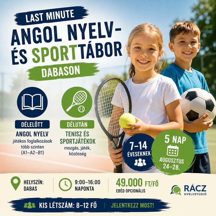 Last minute angol nyelv- és sporttábor Dabason – 2026. augusztus 24–28.